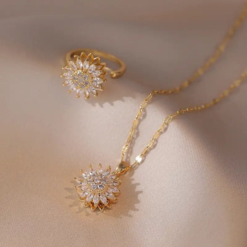 SET GIRASOL DE LUJO: COLLAR Y ANILLO BRILLANTE