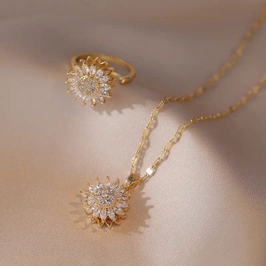 SET GIRASOL DE LUJO: COLLAR Y ANILLO BRILLANTE