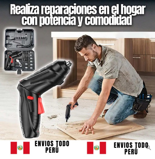 ⚡DESTORNILLADOR ELÉCTRICO INALÁMBRICO DE 47 PZAS. Y LUZ LED INTEGRADA+ EXTENSIBLE 🔥 | ENVÍO PERÚ